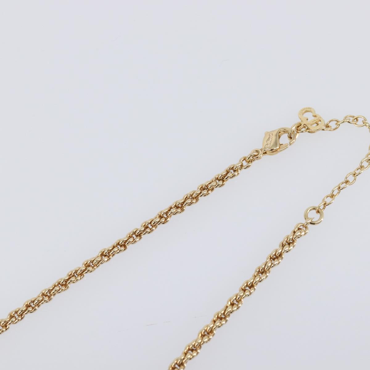 Christian Dior Necklace Metal Gold Tone Green Auth BA15465V