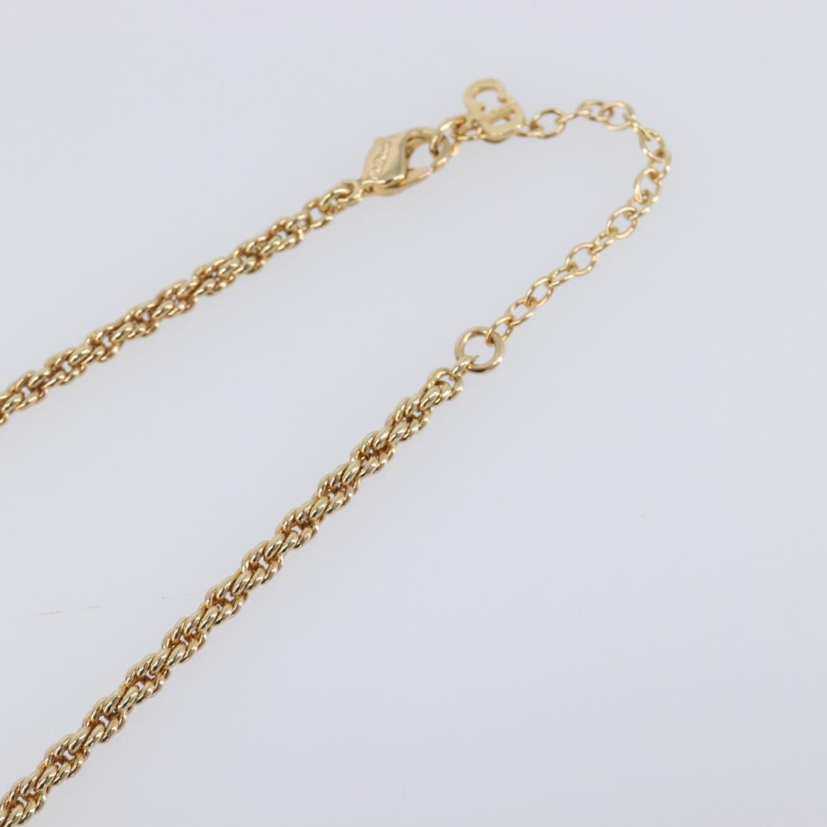 Christian Dior Necklace Metal Gold Tone Green Auth BA15465V