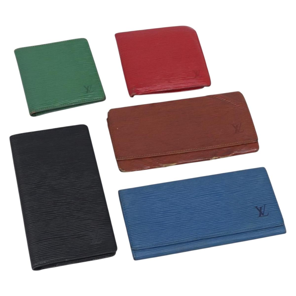 LOUIS VUITTON Epi Wallet 5 Set Red Black Blue LV Auth BA15467