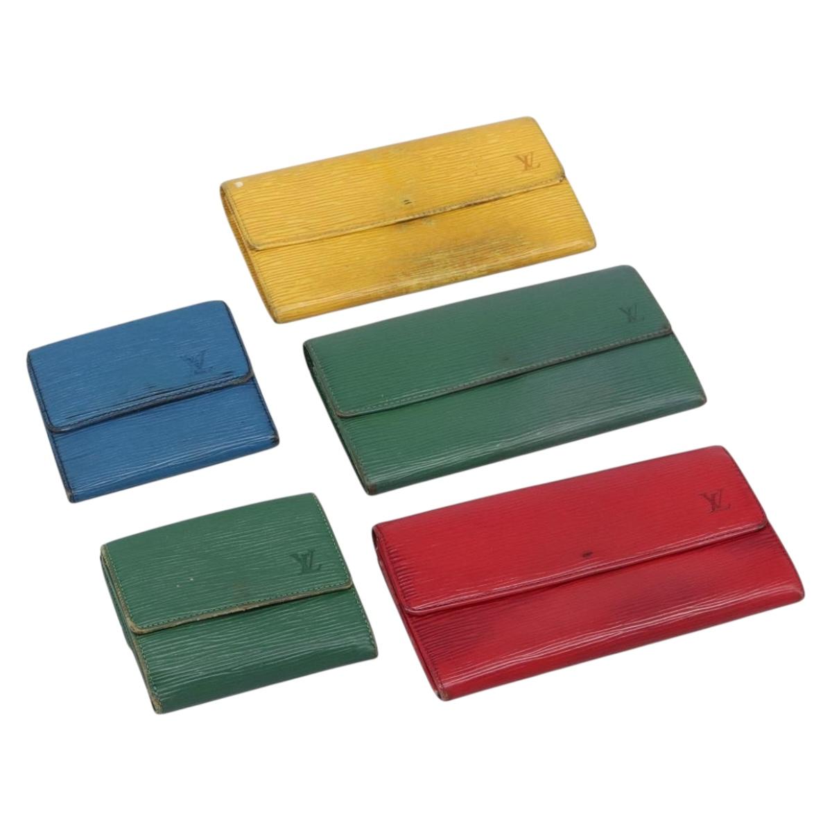 LOUIS VUITTON Epi Wallet 5 Set Red Green Blue LV Auth BA15469