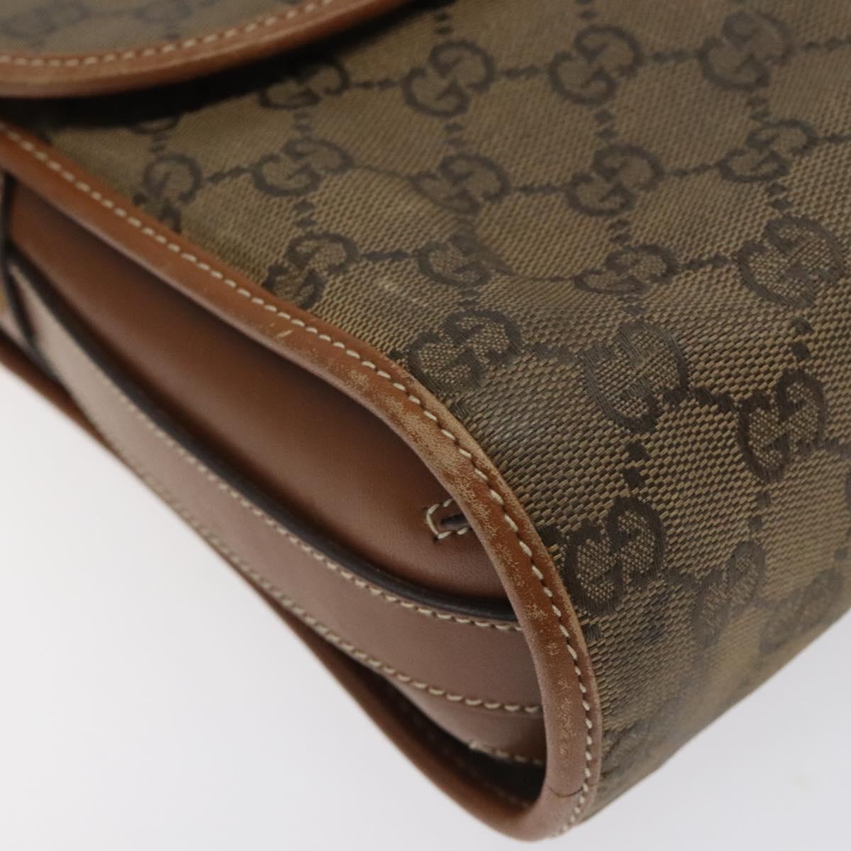 GUCCI GG Canvas Shoulder Bag Brown Gold Auth BA1547