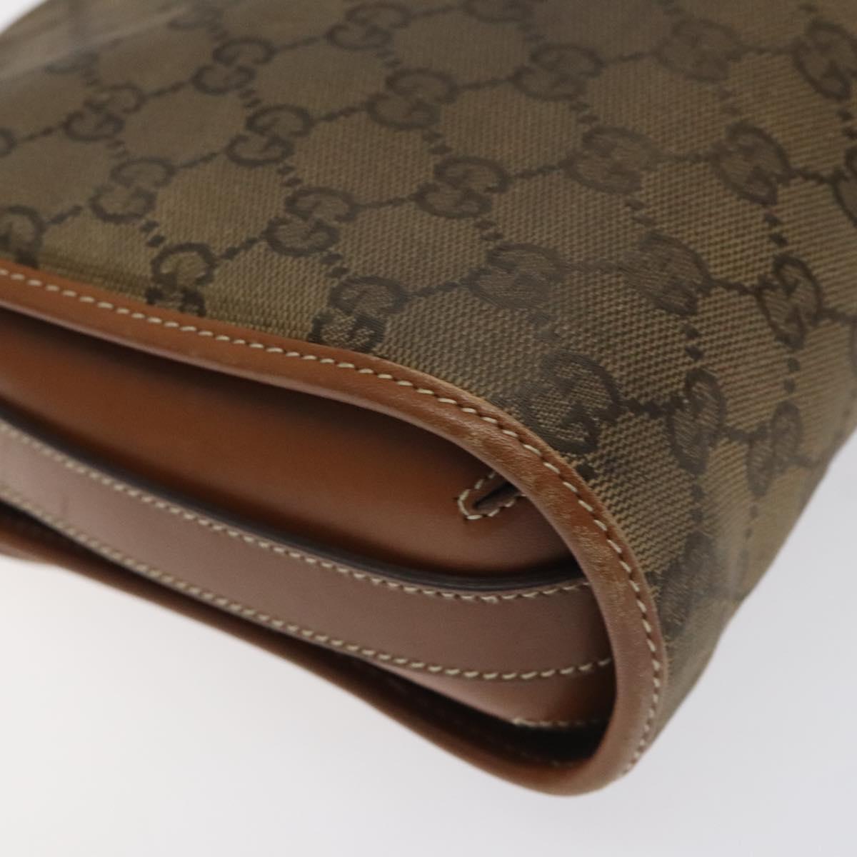 GUCCI GG Canvas Shoulder Bag Brown Gold Auth BA1547