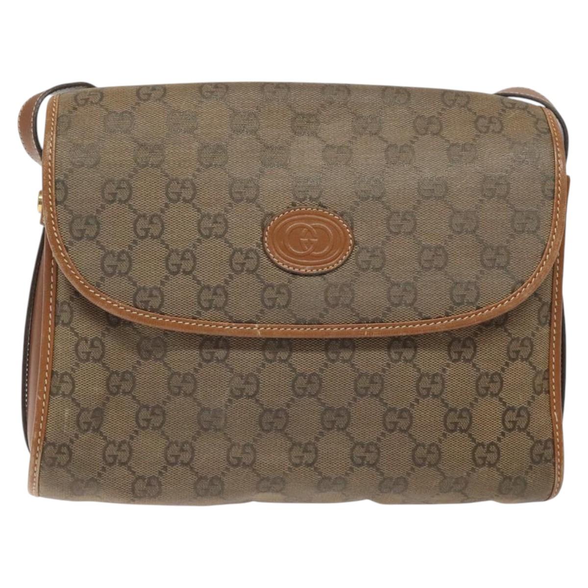 GUCCI GG Canvas Shoulder Bag Brown Gold Auth BA1547