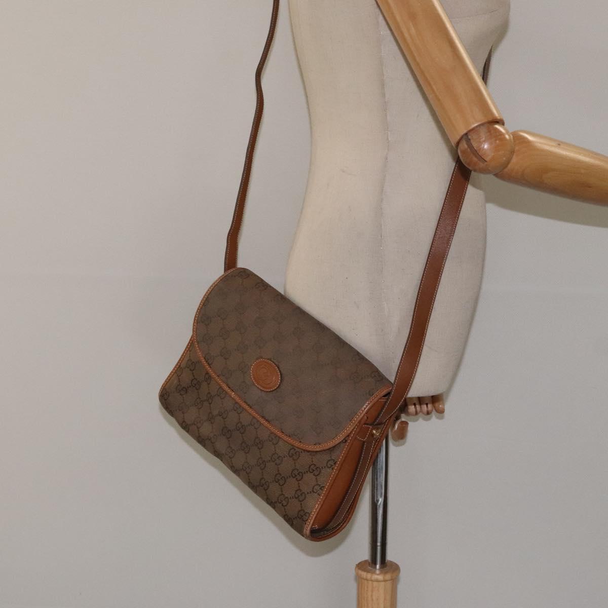 GUCCI GG Canvas Shoulder Bag Brown Gold Auth BA1547