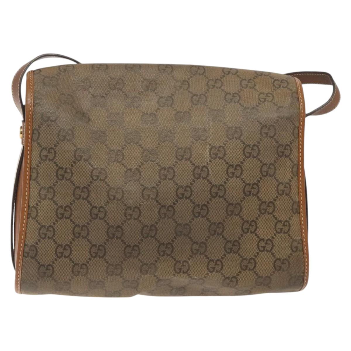 GUCCI GG Canvas Shoulder Bag Brown Gold Auth BA1547