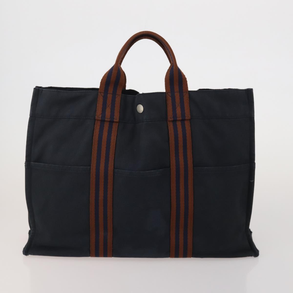HERMES Fourre Tout Hand Bag Cotton 3 Set Navy Gray Auth BA15471