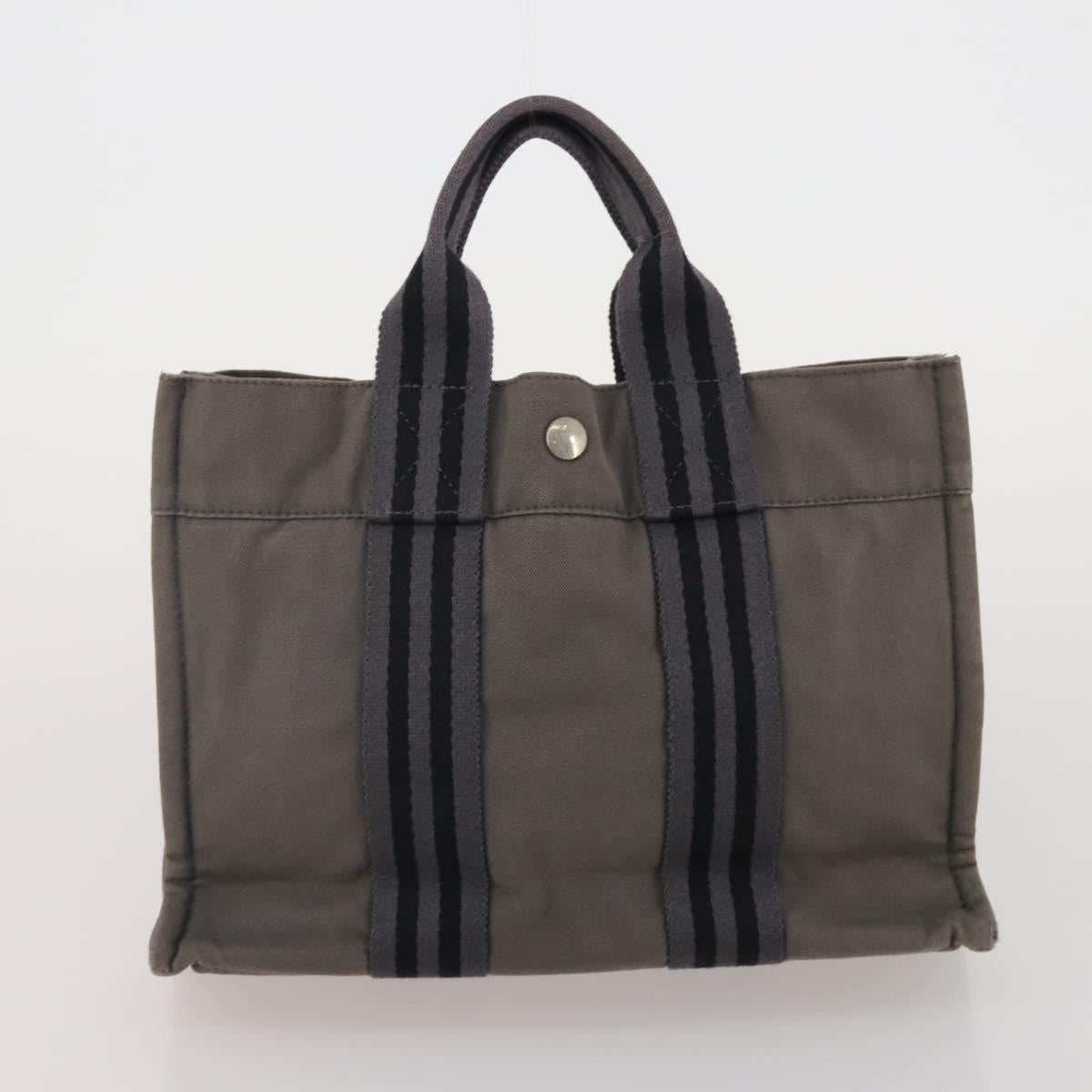 HERMES Fourre Tout Hand Bag Cotton 3 Set Navy Gray Auth BA15471