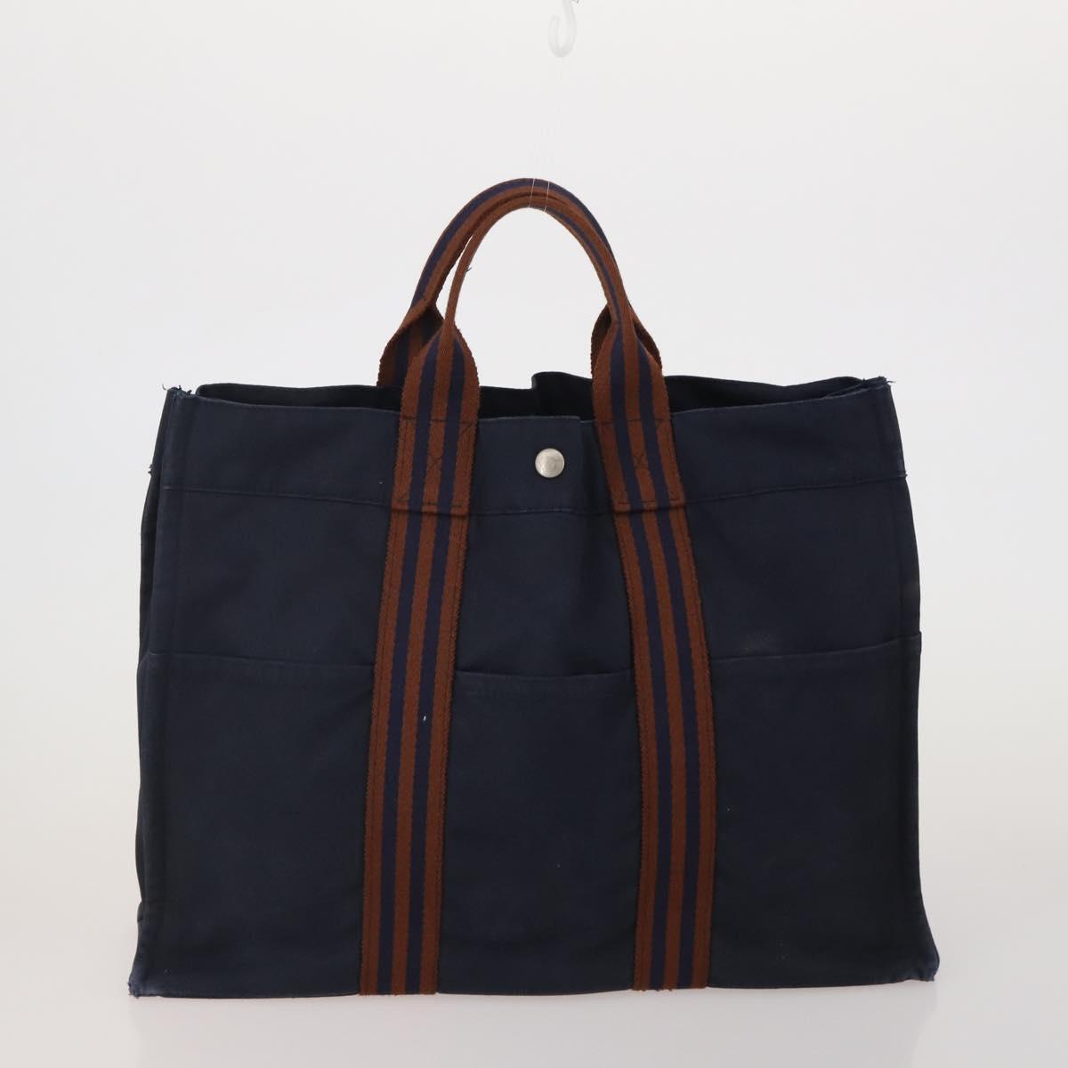 HERMES Fourre Tout Hand Bag Cotton 3 Set Navy Gray Auth BA15471