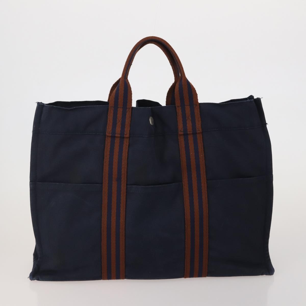 HERMES Fourre Tout Hand Bag Cotton 3 Set Navy Gray Auth BA15471