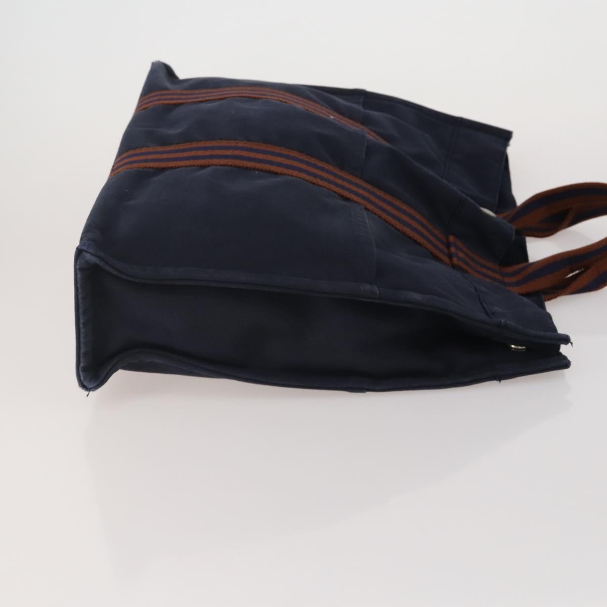 HERMES Fourre Tout Hand Bag Cotton 3 Set Navy Gray Auth BA15471