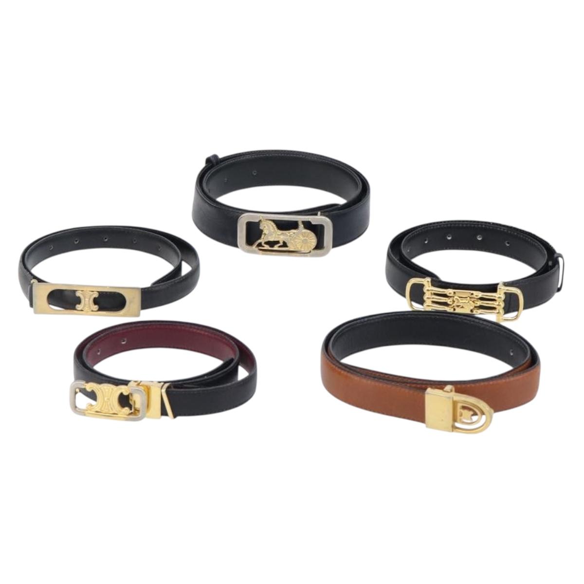CELINE Belt Leather 4 Set Black Brown Gold tone Auth BA15475