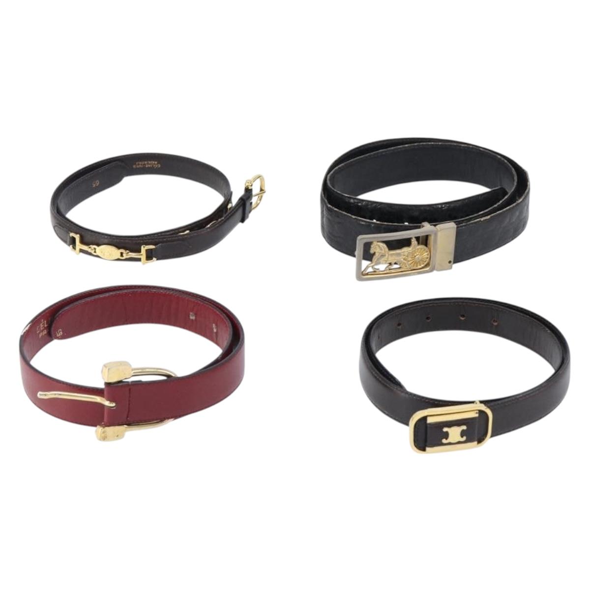 CELINE Belt Leather 4 Set Black Brown Gold tone Auth BA15476
