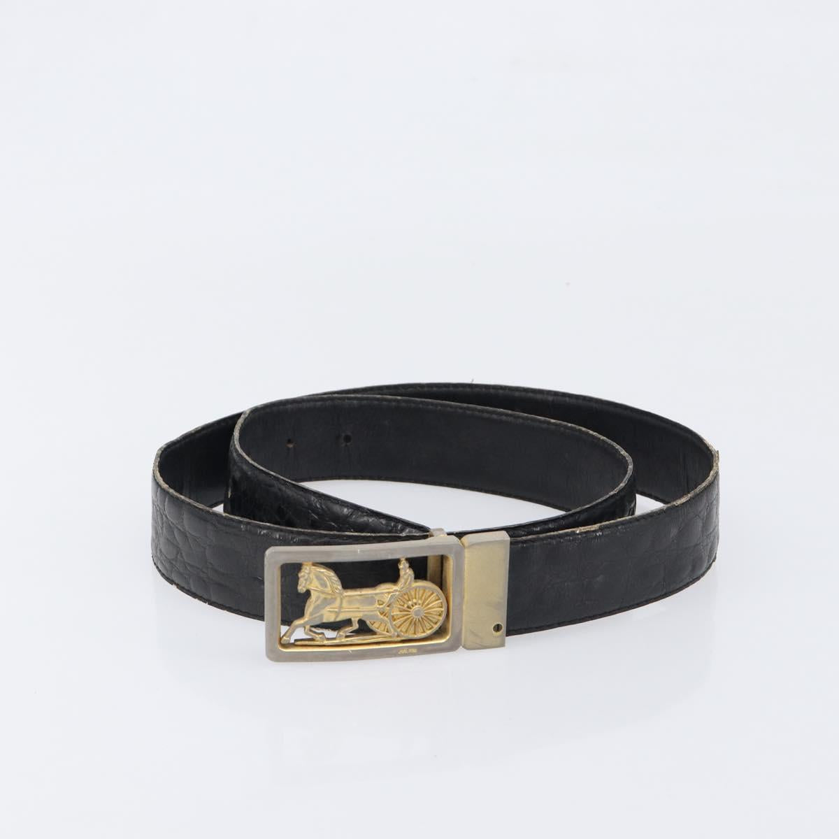CELINE Belt Leather 4 Set Black Brown Gold tone Auth BA15476