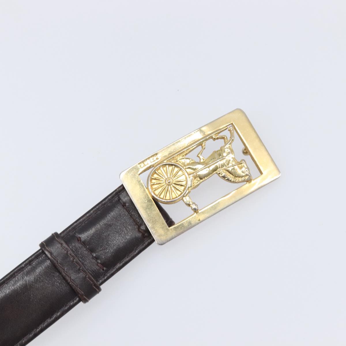 CELINE Belt Leather 5 Set Brown Gold Tone Silver Auth BA15477