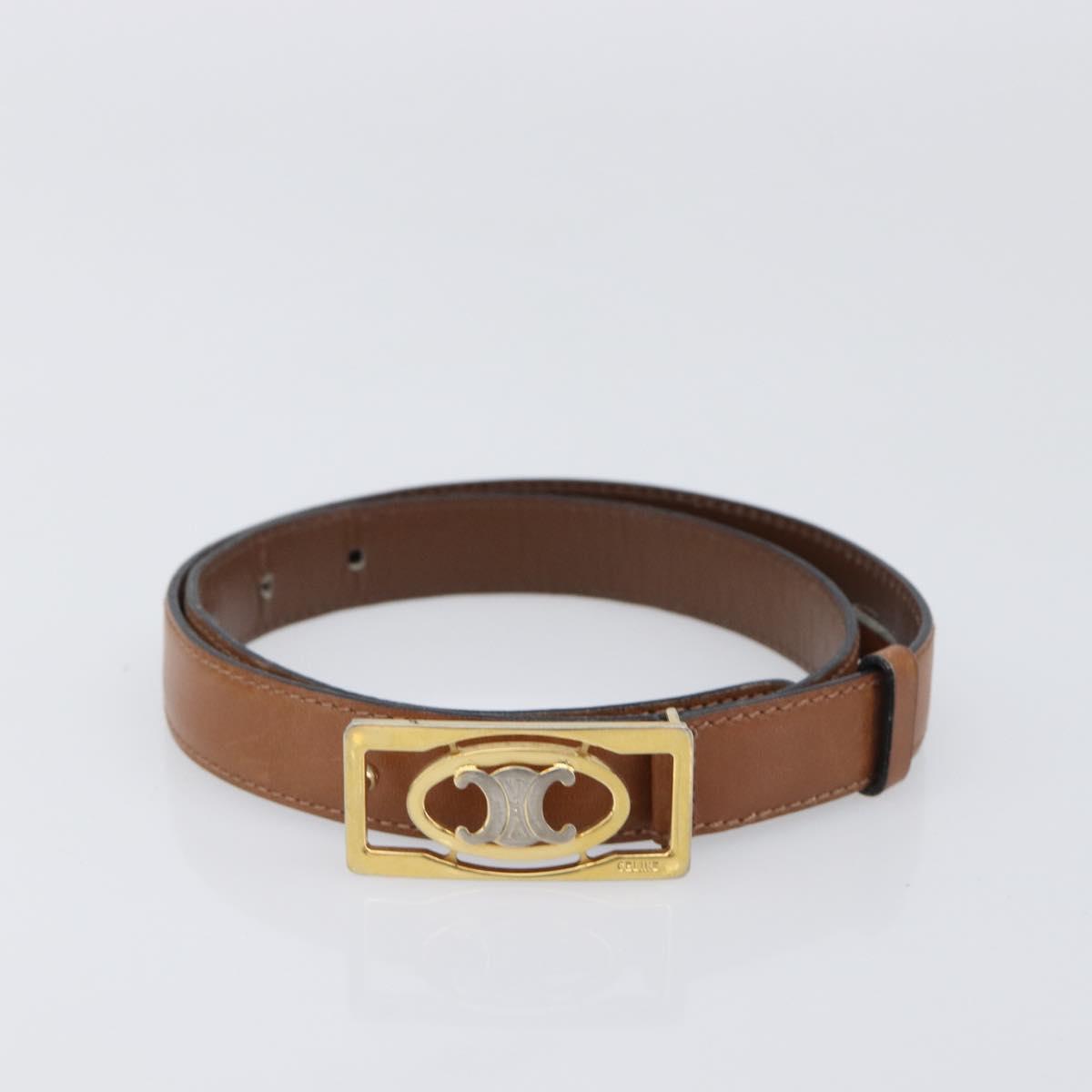 CELINE Belt Leather 5 Set Brown Gold Tone Silver Auth BA15477