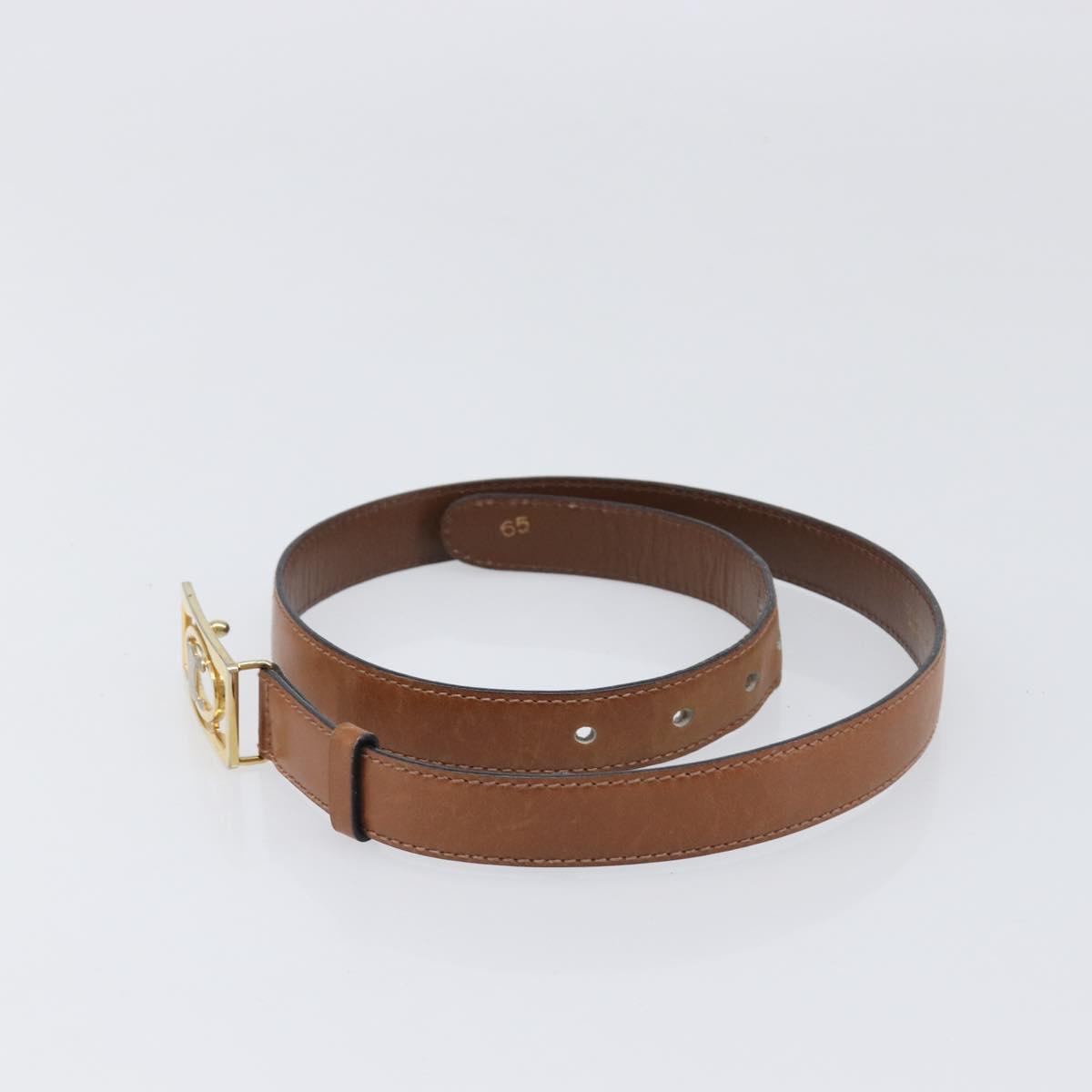 CELINE Belt Leather 5 Set Brown Gold Tone Silver Auth BA15477