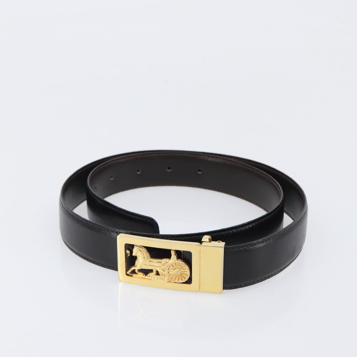 CELINE Belt Leather 5 Set Brown Gold Tone Silver Auth BA15477