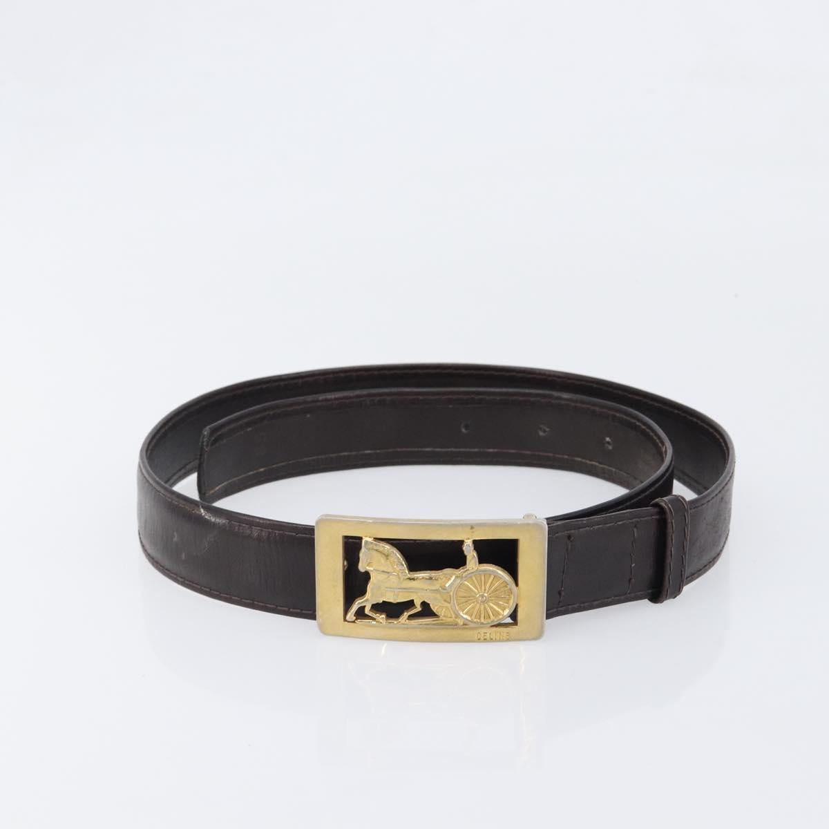 CELINE Belt Leather 5 Set Brown Gold Tone Silver Auth BA15477