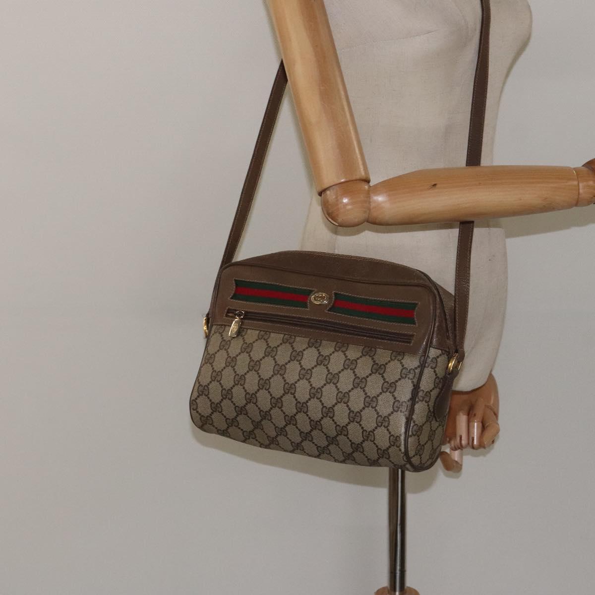 GUCCI GG Supreme Web Sherry Line Bag PVC Beige Gold 72 02 088 Auth BA1548