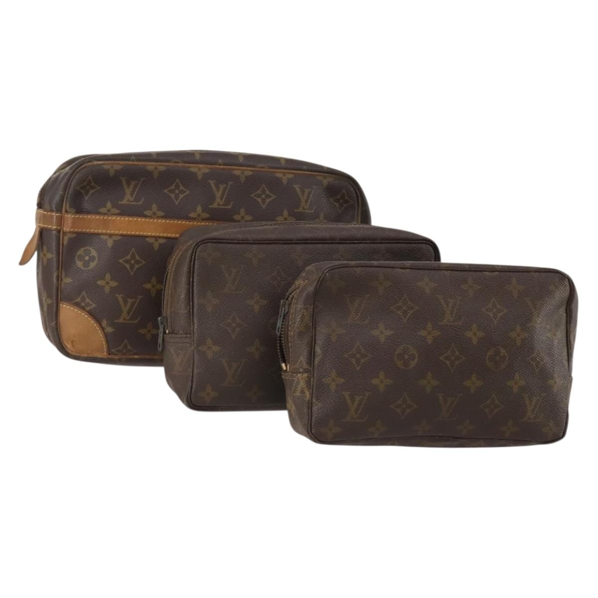 LOUIS VUITTON Monogram Clutch Bag 3 Set LV Auth BA15484