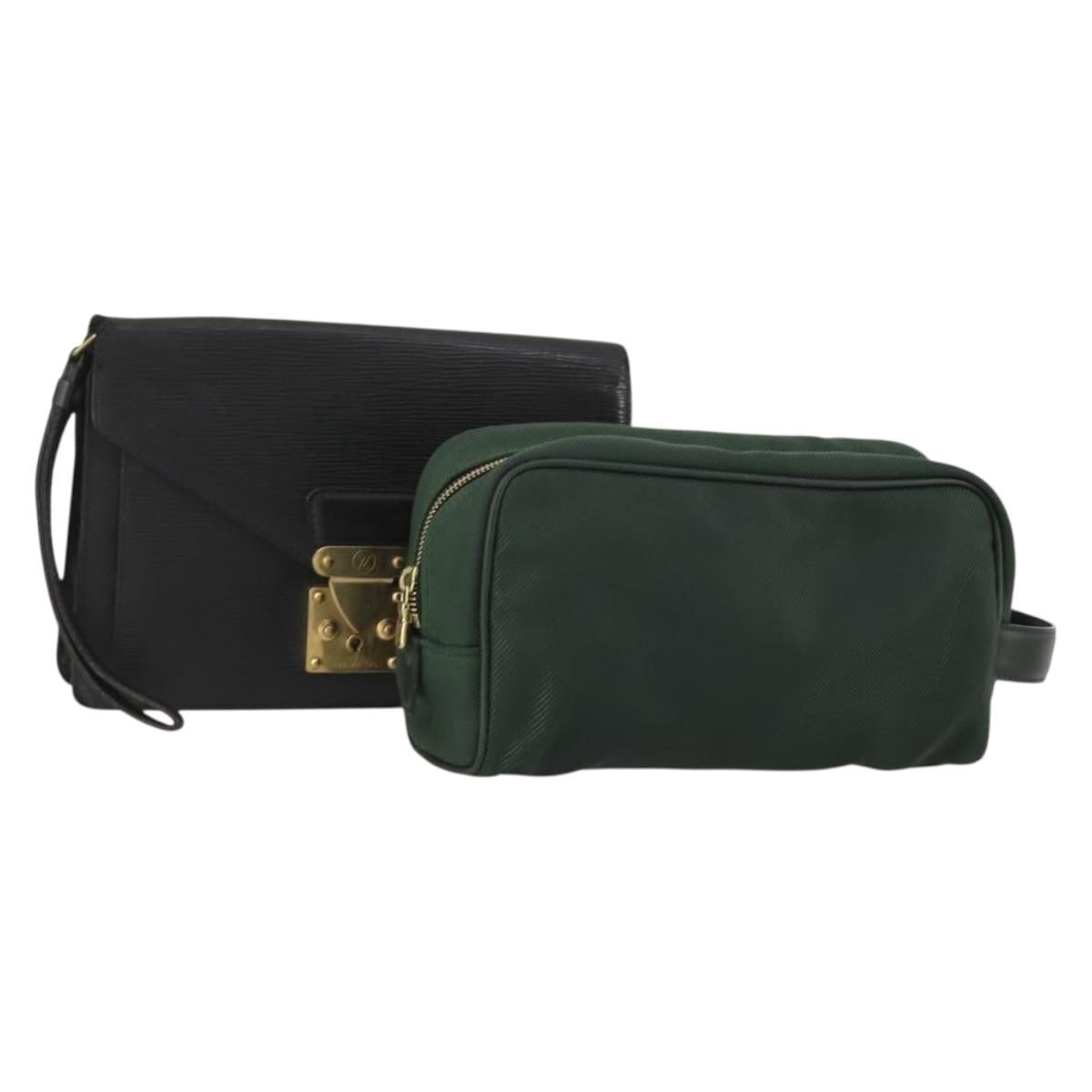 LOUIS VUITTON Epi Taiga Clutch Bag 2 Set Black Green LV Auth BA15485
