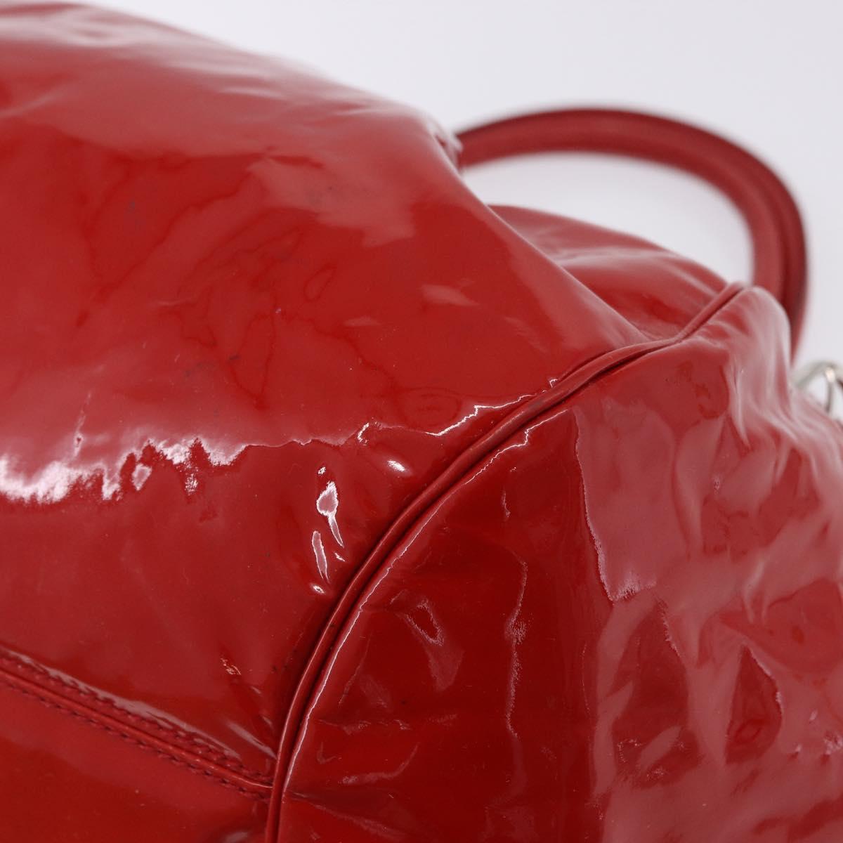 Salvatore Ferragamo Gancini Hand Bag patent Red Silver Auth BA15486