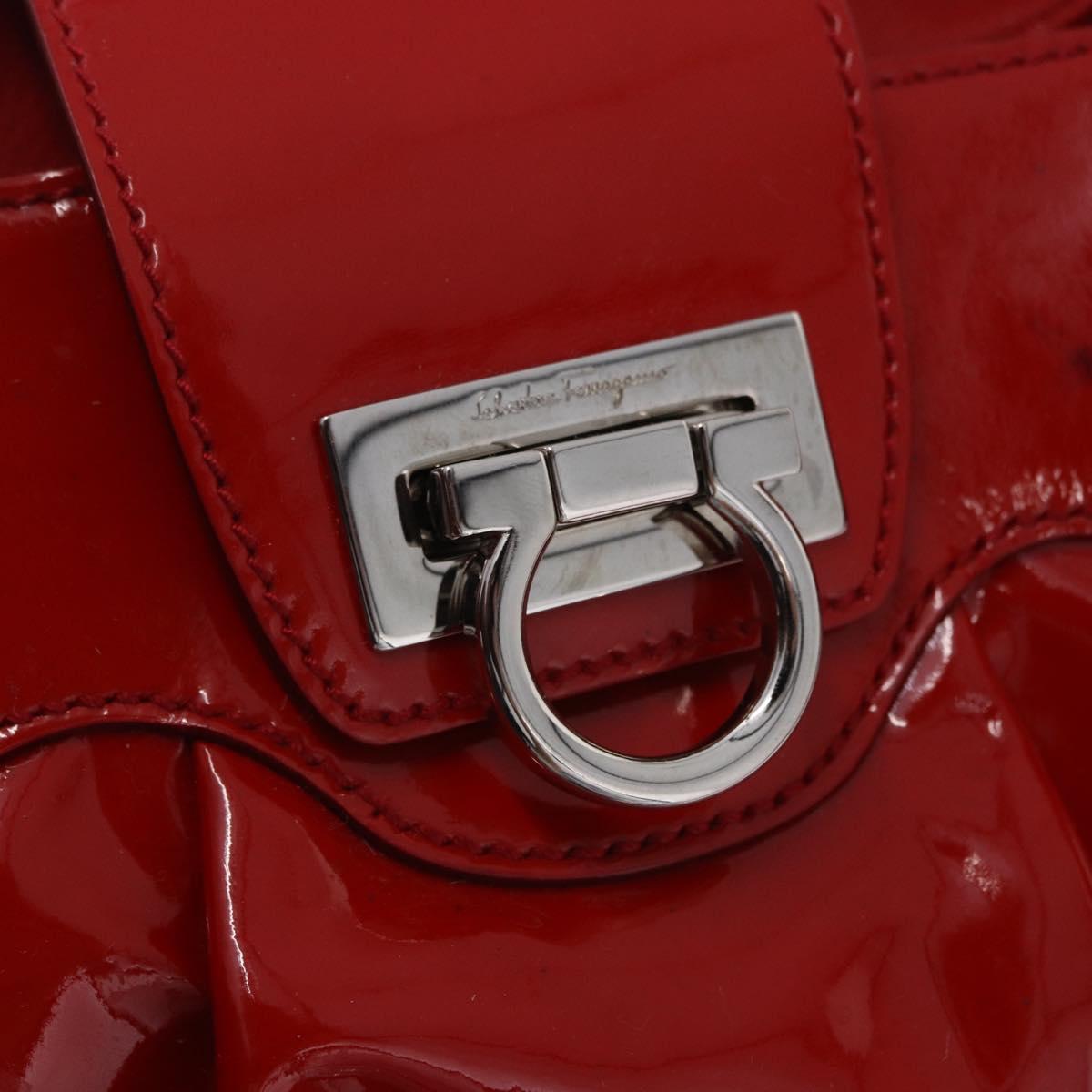 Salvatore Ferragamo Gancini Hand Bag patent Red Silver Auth BA15486