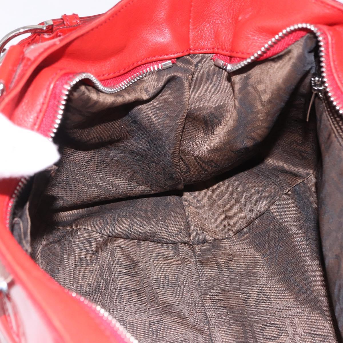 Salvatore Ferragamo Gancini Hand Bag patent Red Silver Auth BA15486