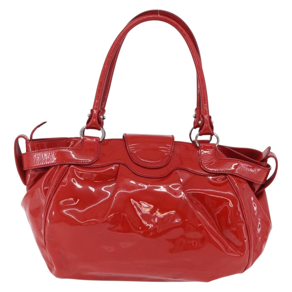 Salvatore Ferragamo Gancini Hand Bag patent Red Silver Auth BA15486
