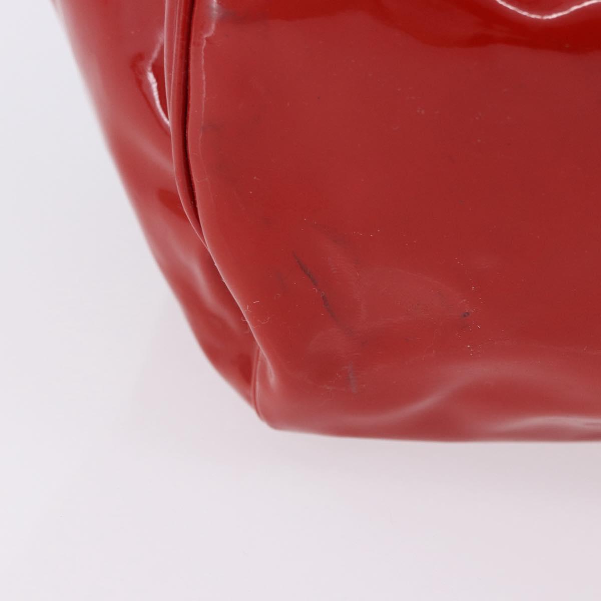 Salvatore Ferragamo Gancini Hand Bag patent Red Silver Auth BA15486