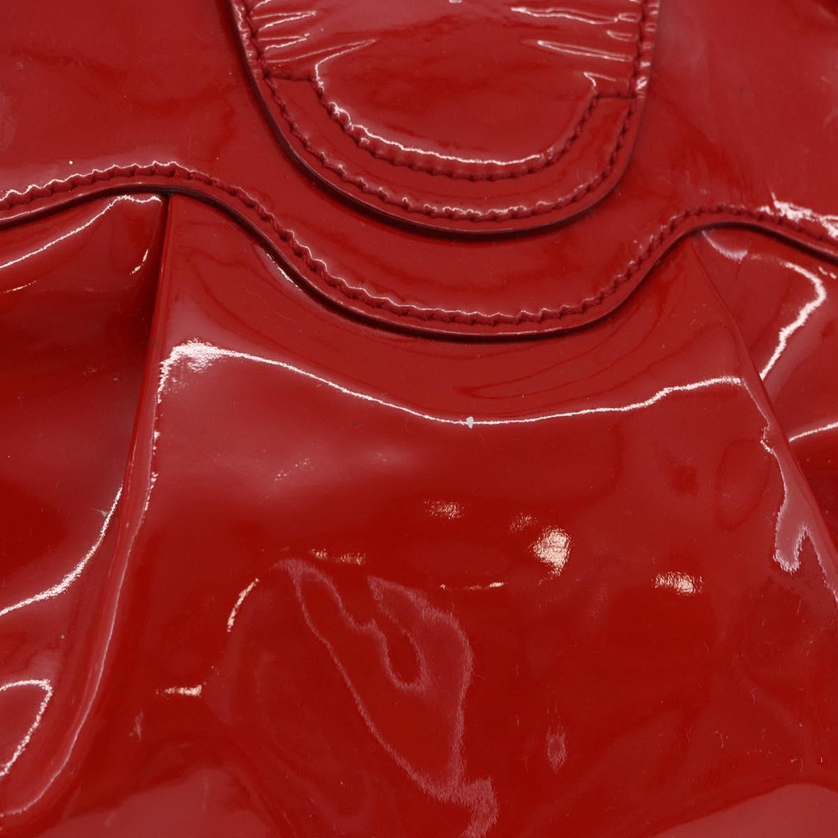 Salvatore Ferragamo Gancini Hand Bag patent Red Silver Auth BA15486