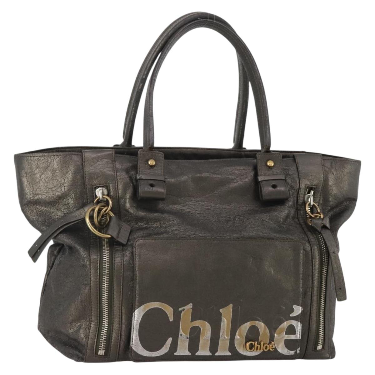 Chloe Tote Bag Leather Gray Gold Tone Auth BA15487