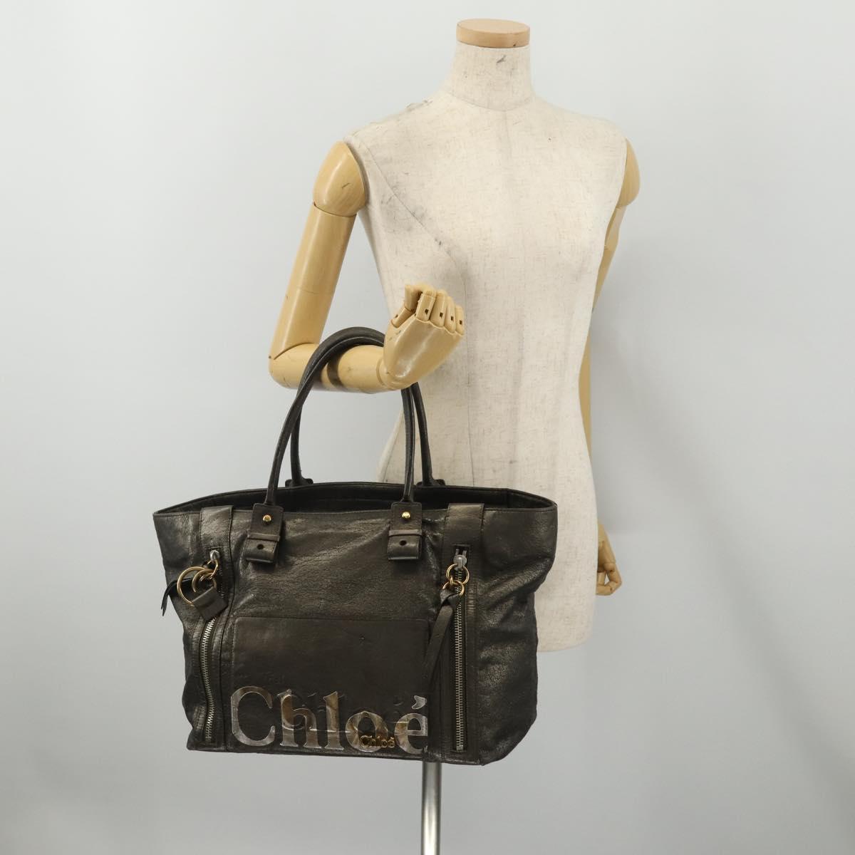 Chloe Tote Bag Leather Gray Gold Tone Auth BA15487