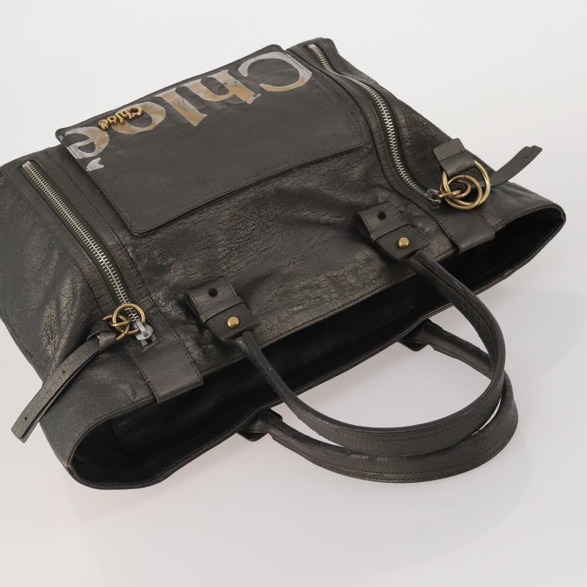 Chloe Tote Bag Leather Gray Gold Tone Auth BA15487