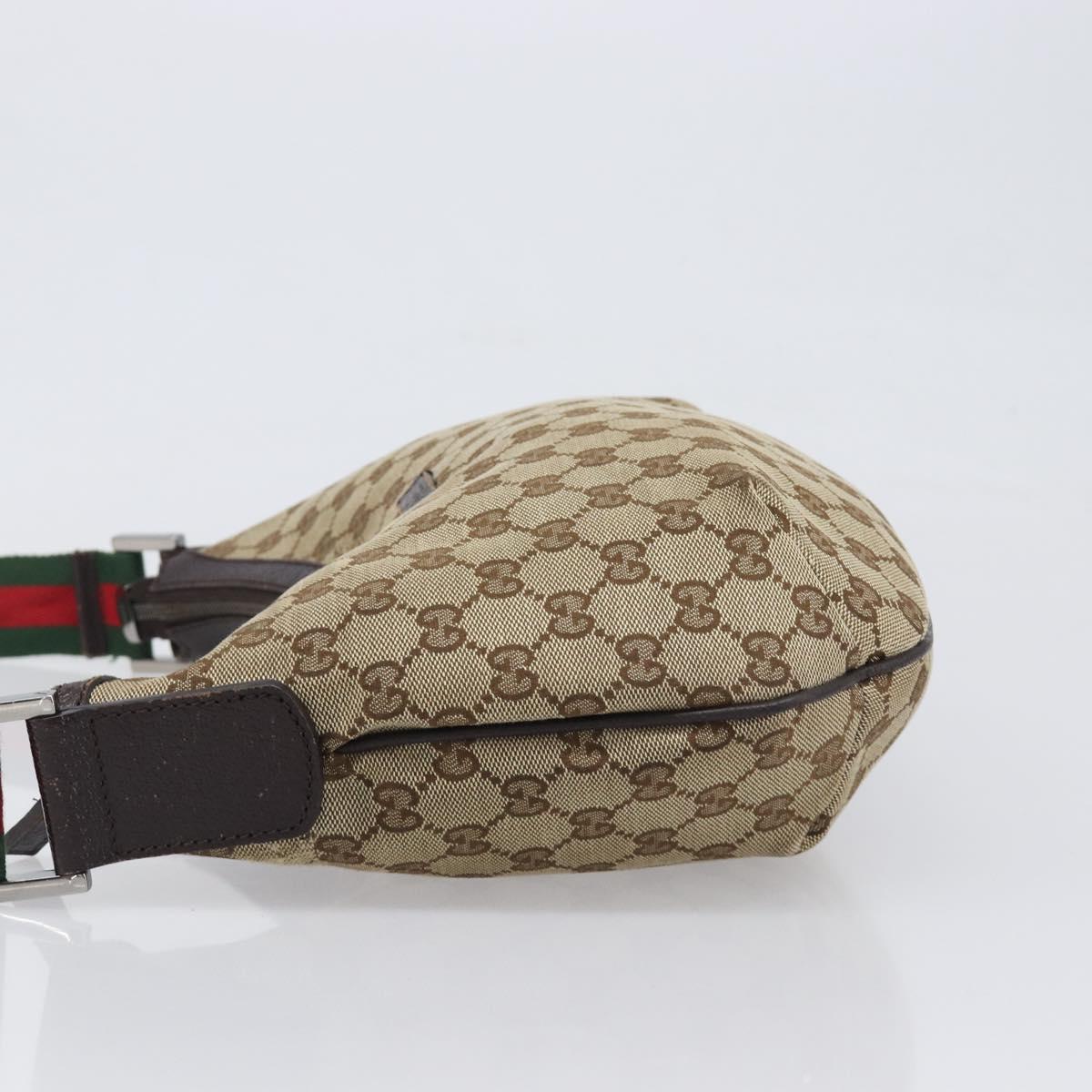 GUCCI GG Canvas Web Sherry Line Shoulder Bag Beige Silver 181092 Auth BA15488