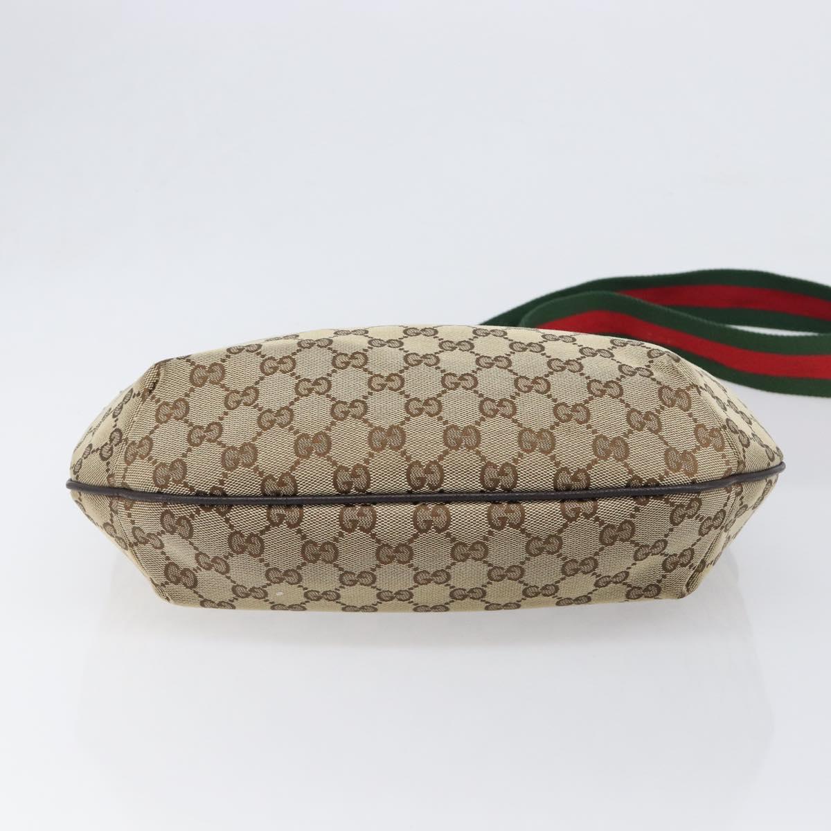 GUCCI GG Canvas Web Sherry Line Shoulder Bag Beige Silver 181092 Auth BA15488