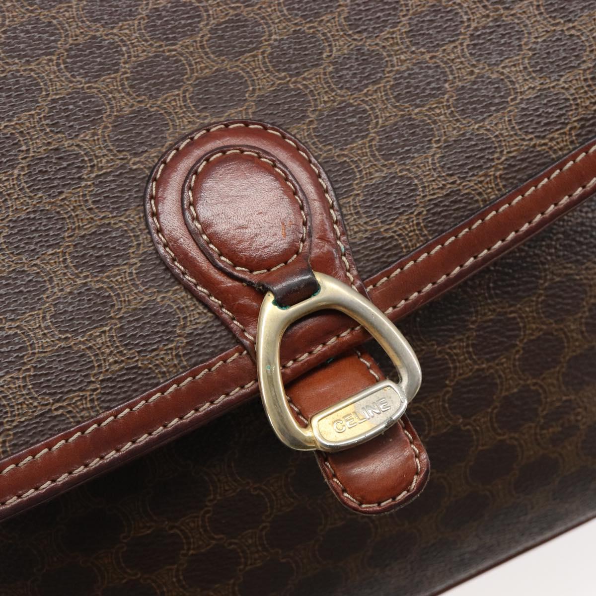 CELINE Macadam Shoulder Bag PVC Leather Brown Gold Tone Auth BA15489
