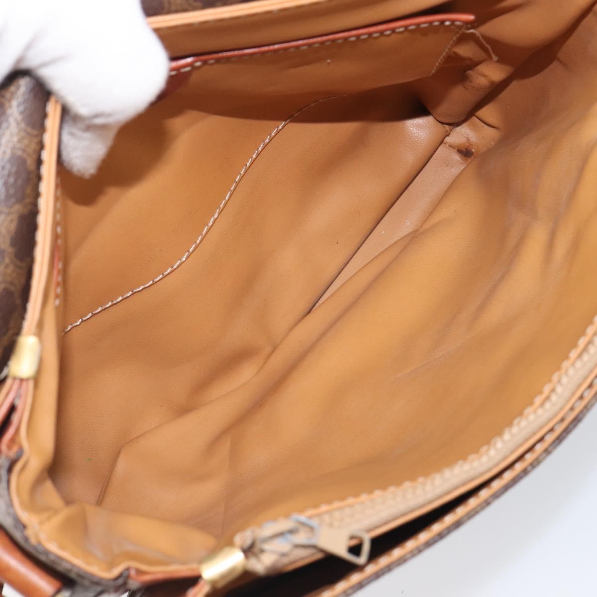 CELINE Macadam Shoulder Bag PVC Leather Brown Gold Tone Auth BA15489
