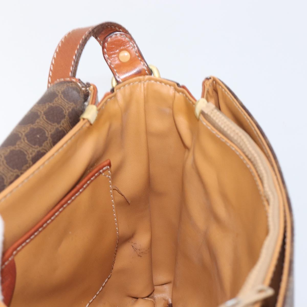 CELINE Macadam Shoulder Bag PVC Leather Brown Gold Tone Auth BA15489
