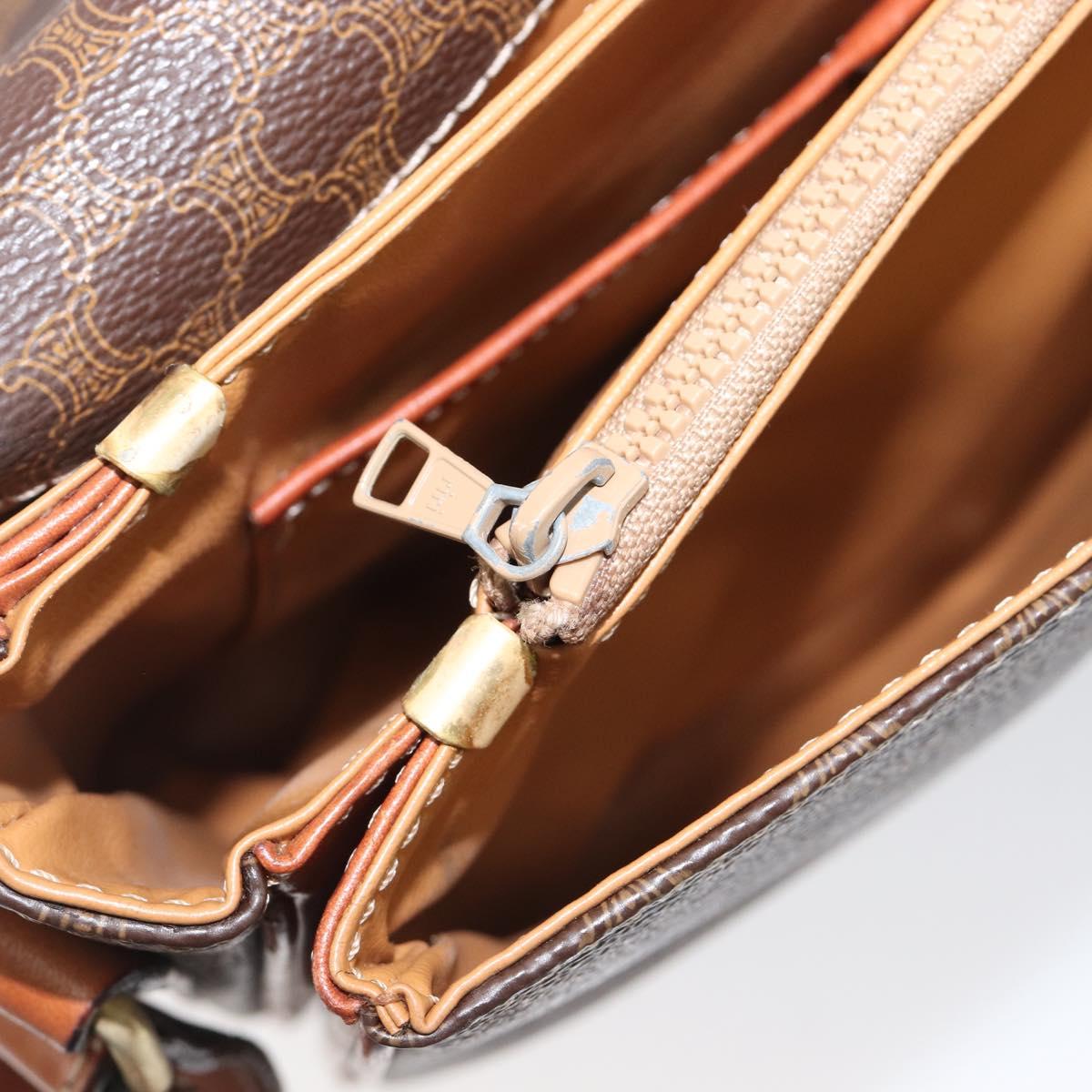 CELINE Macadam Shoulder Bag PVC Leather Brown Gold Tone Auth BA15489