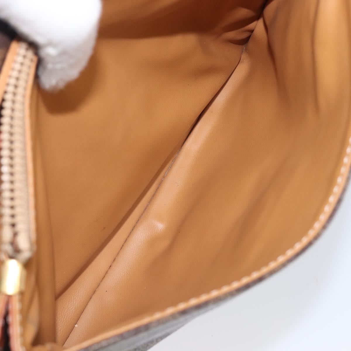 CELINE Macadam Shoulder Bag PVC Leather Brown Gold Tone Auth BA15489