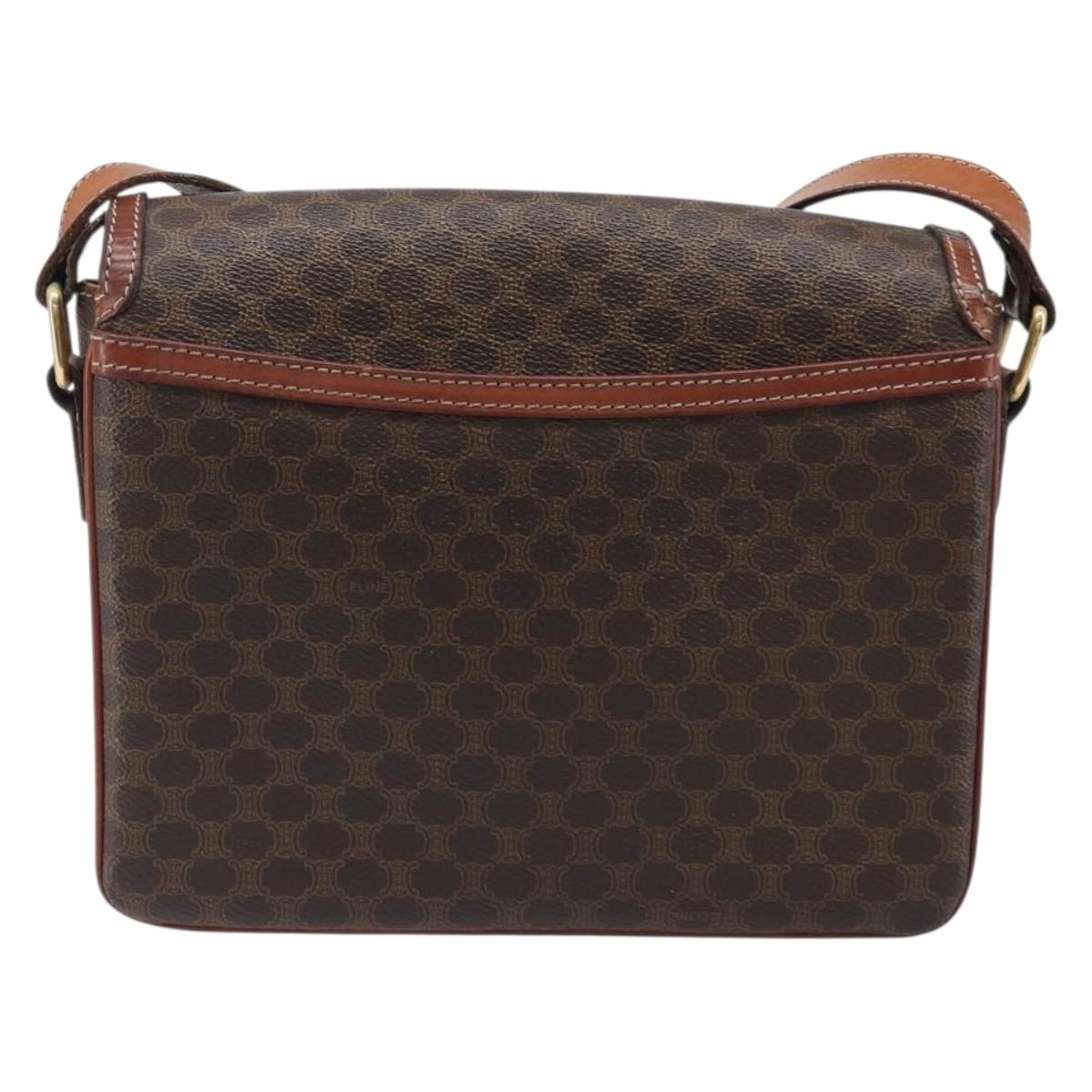 CELINE Macadam Shoulder Bag PVC Leather Brown Gold Tone Auth BA15489