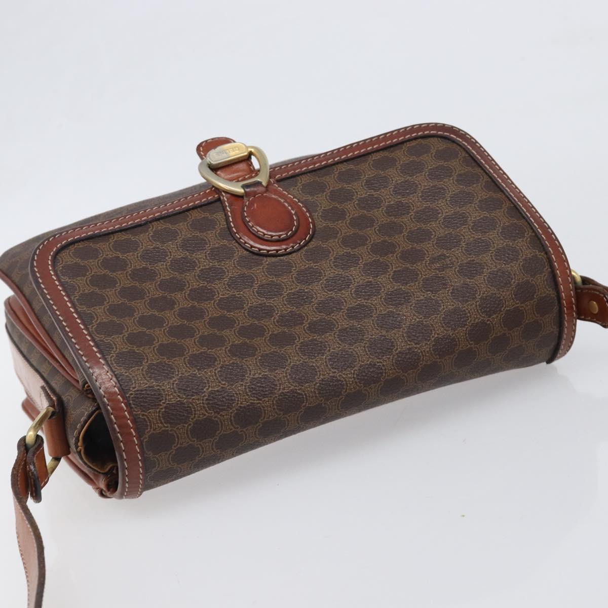 CELINE Macadam Shoulder Bag PVC Leather Brown Gold Tone Auth BA15489