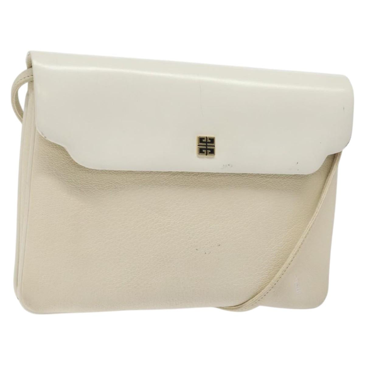 GIVENCHY Shoulder Bag Leather White Gold Auth BA1549