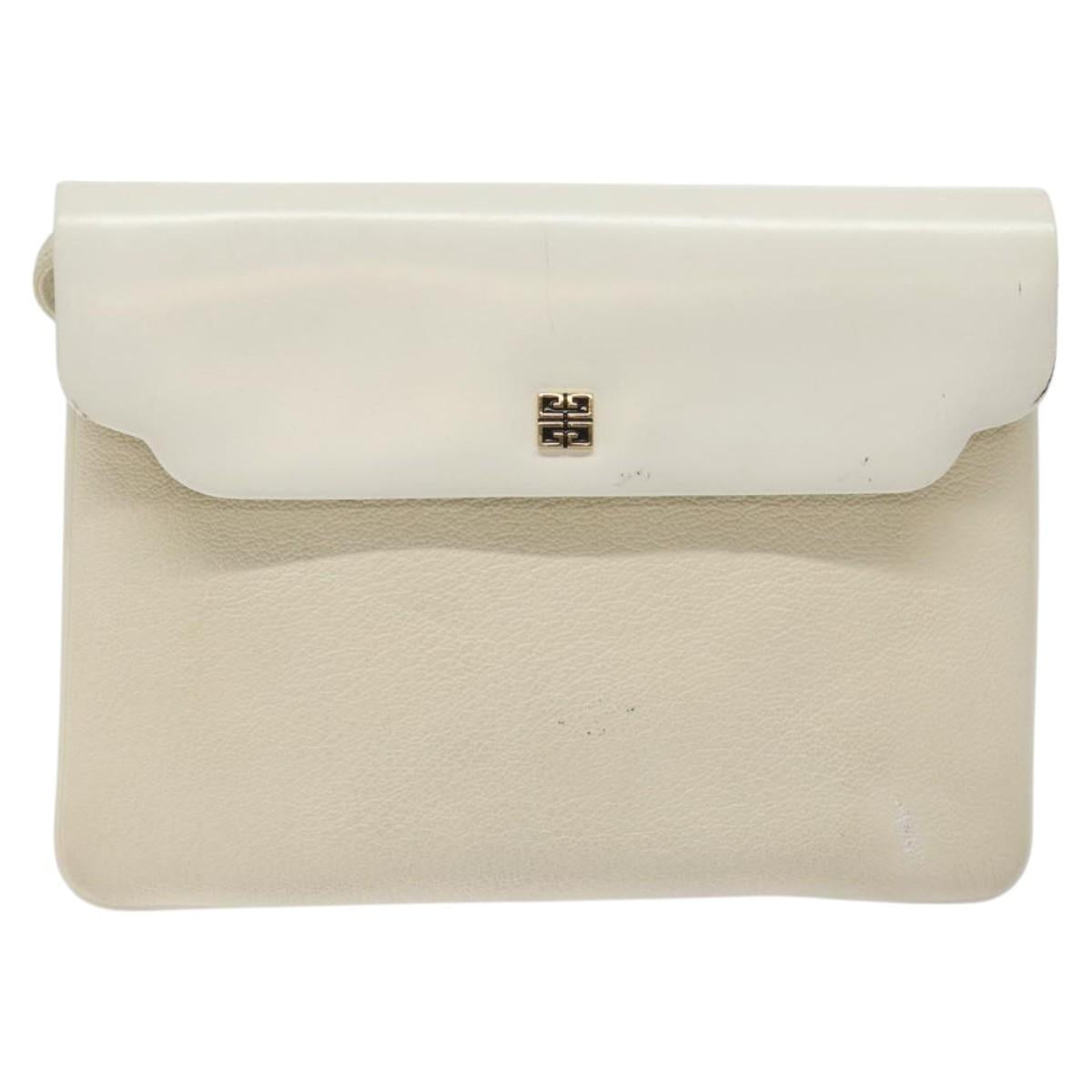 GIVENCHY Shoulder Bag Leather White Gold Auth BA1549