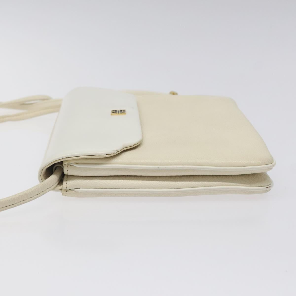 GIVENCHY Shoulder Bag Leather White Gold Auth BA1549