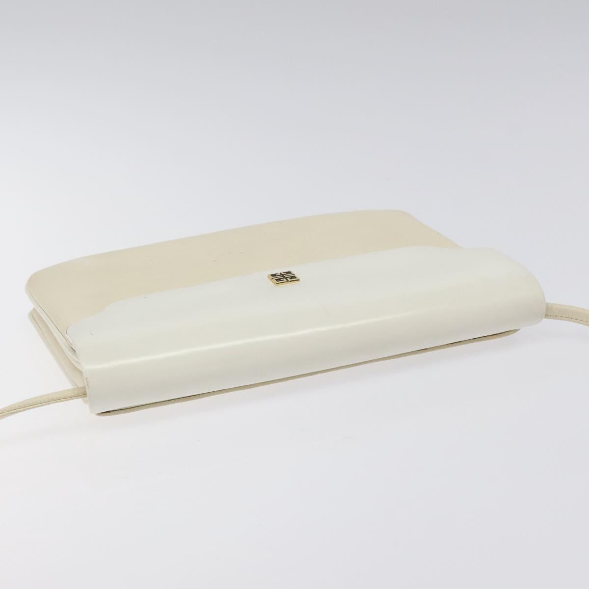 GIVENCHY Shoulder Bag Leather White Gold Auth BA1549