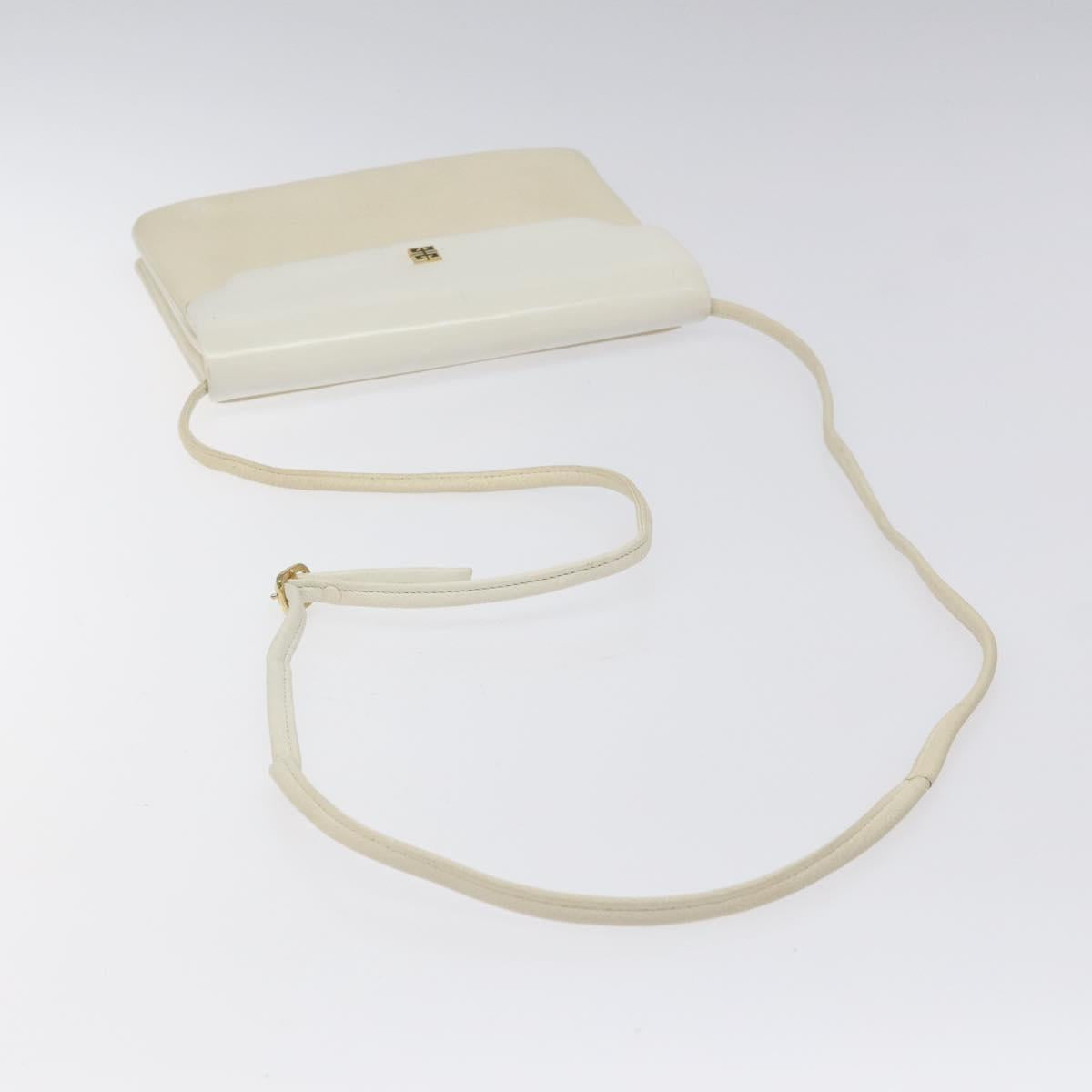 GIVENCHY Shoulder Bag Leather White Gold Auth BA1549