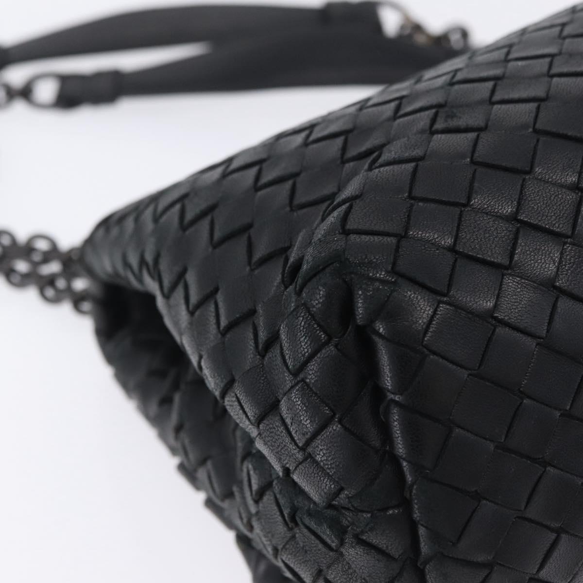 BOTTEGA VENETA INTRECCIATO Chain Shoulder Bag Leather Black Auth BA15490