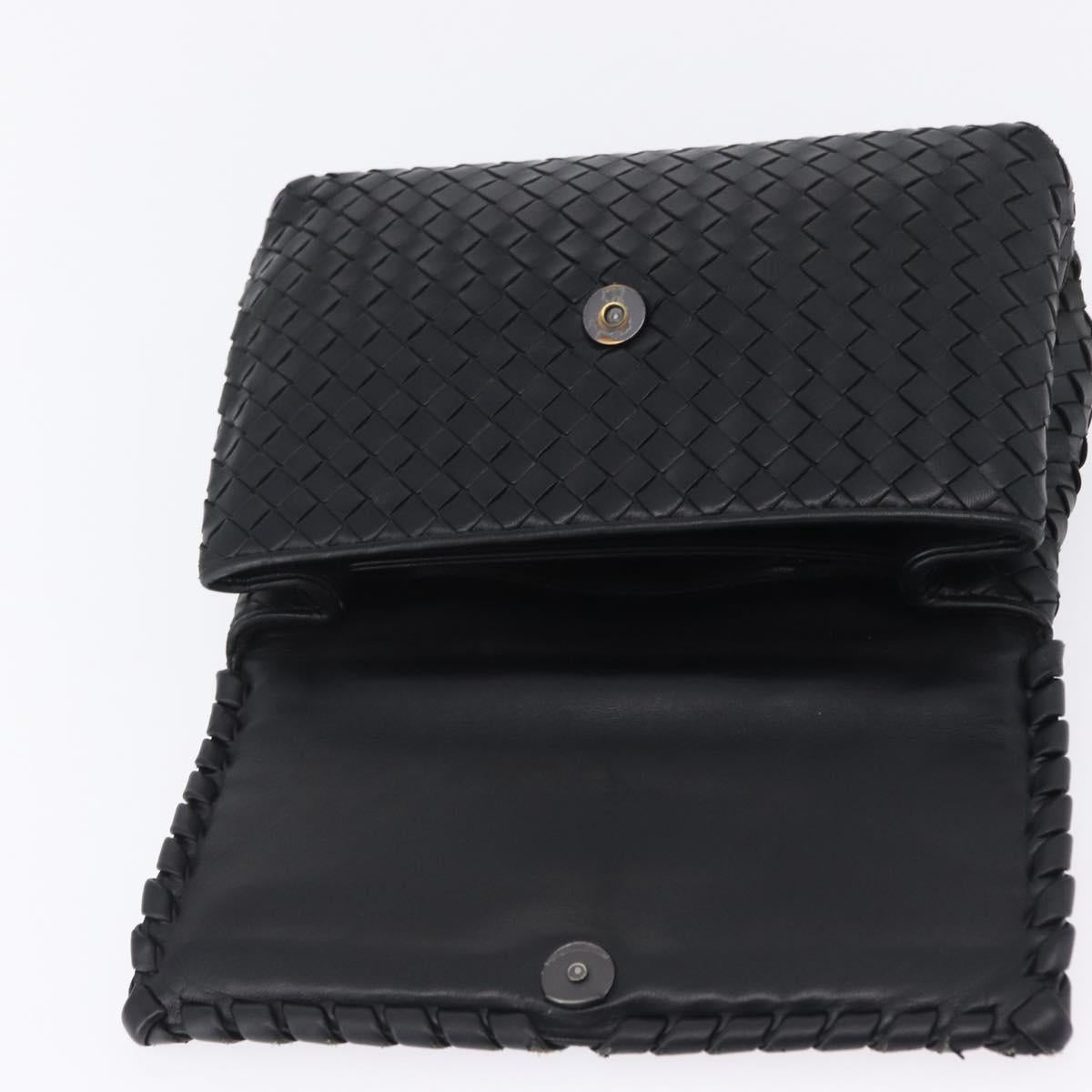 BOTTEGA VENETA INTRECCIATO Chain Shoulder Bag Leather Black Auth BA15490